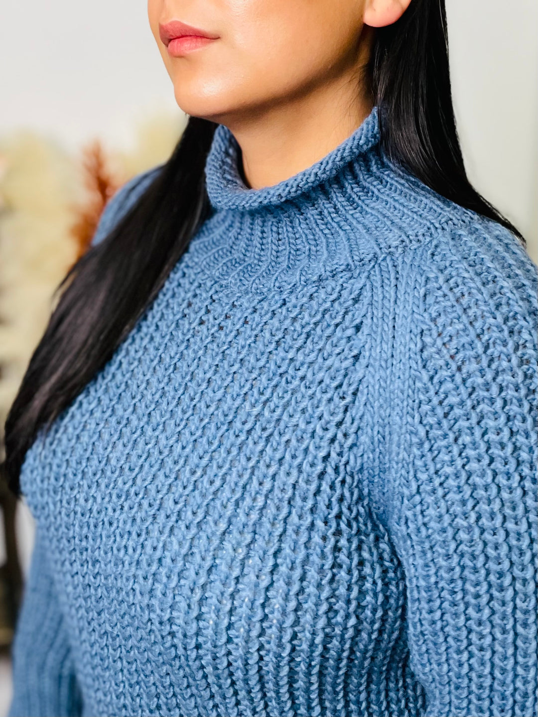 "ANGELA" Polo Neck Jumper-Denim