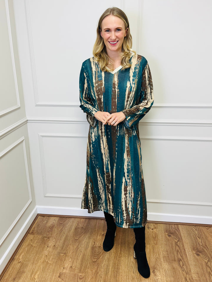 "SANDY" Artistic Print Maxi Dress-Teal