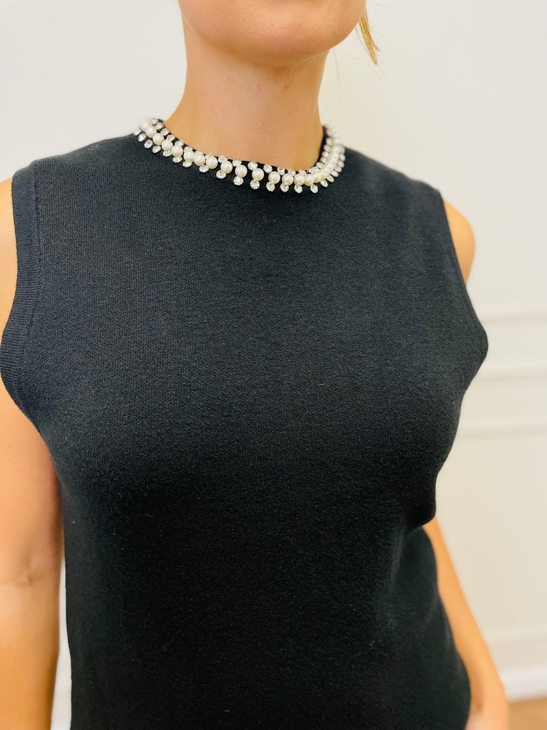 "SCARLET” Embellished Knit Top-Black