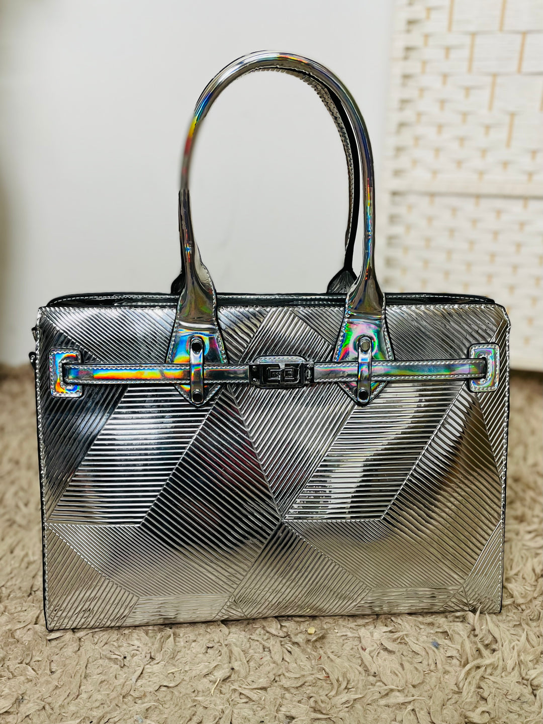 No.34 Designer Inspired Handbag-Metallic Silver