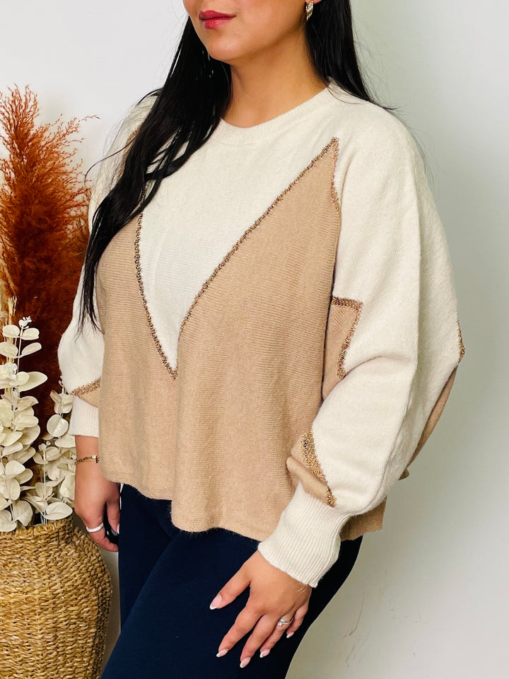 "DOTTY" Sparkle Jumper-Cream & Tan