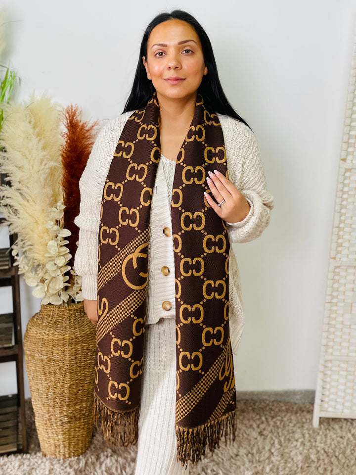 No.53 Designer Inspired Reversible Scarf-Brown & Tan