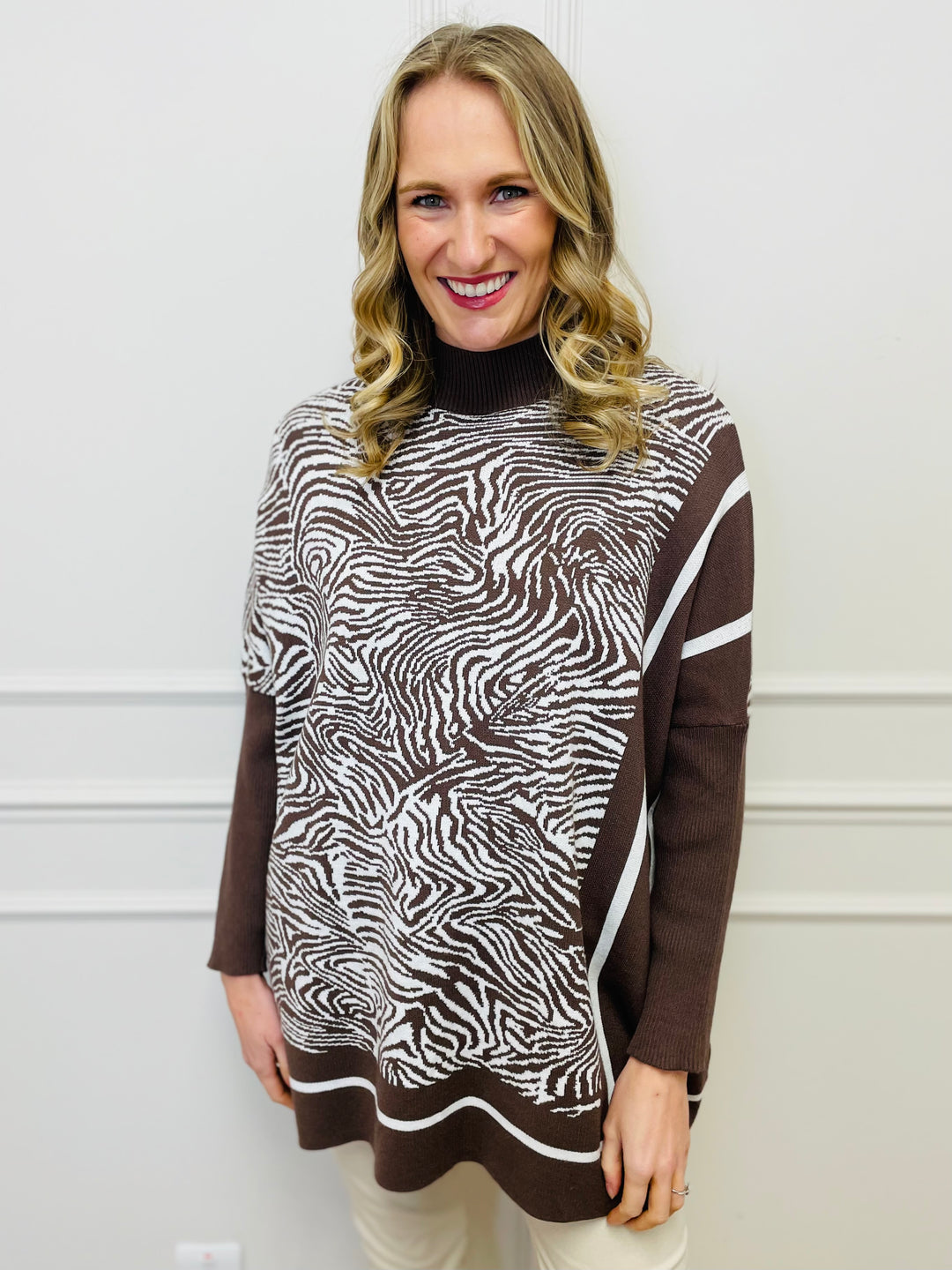 "KIKI" Animal Print Jumper-Brown & White