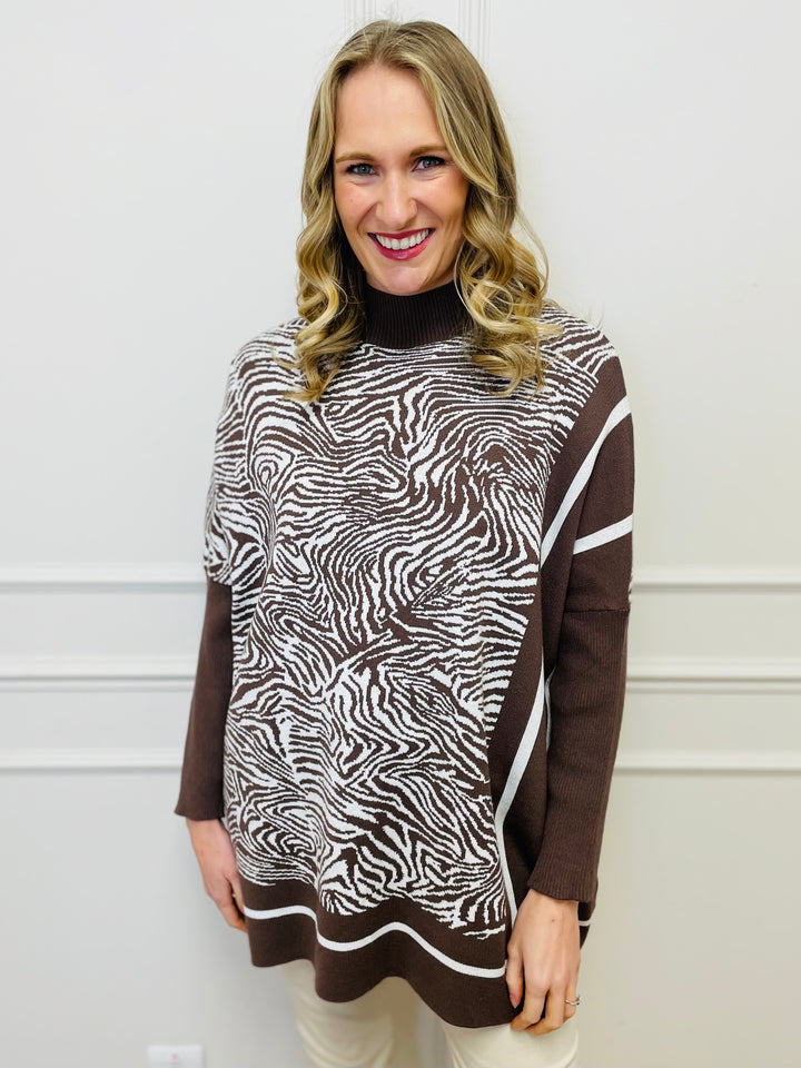 "KIKI" Animal Print Jumper-Brown & White