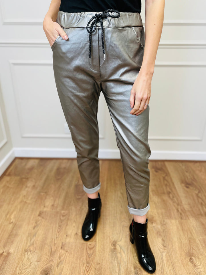 "CARMELA" Pleather Trouser-Grey