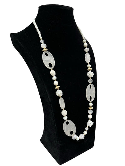 White & Gold Long Statement Necklace