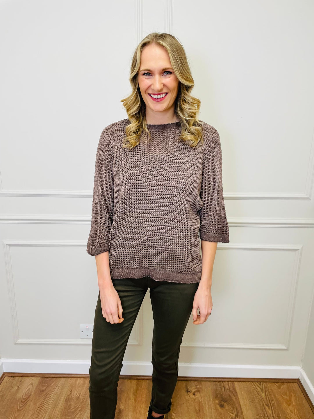 "JENNA" Sparkle Fine Knit Jumper-Mocha