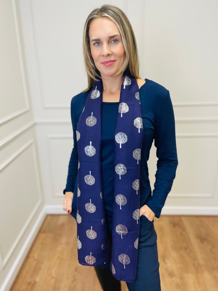 No.120 Tree Print Scarf-Purple & Grey