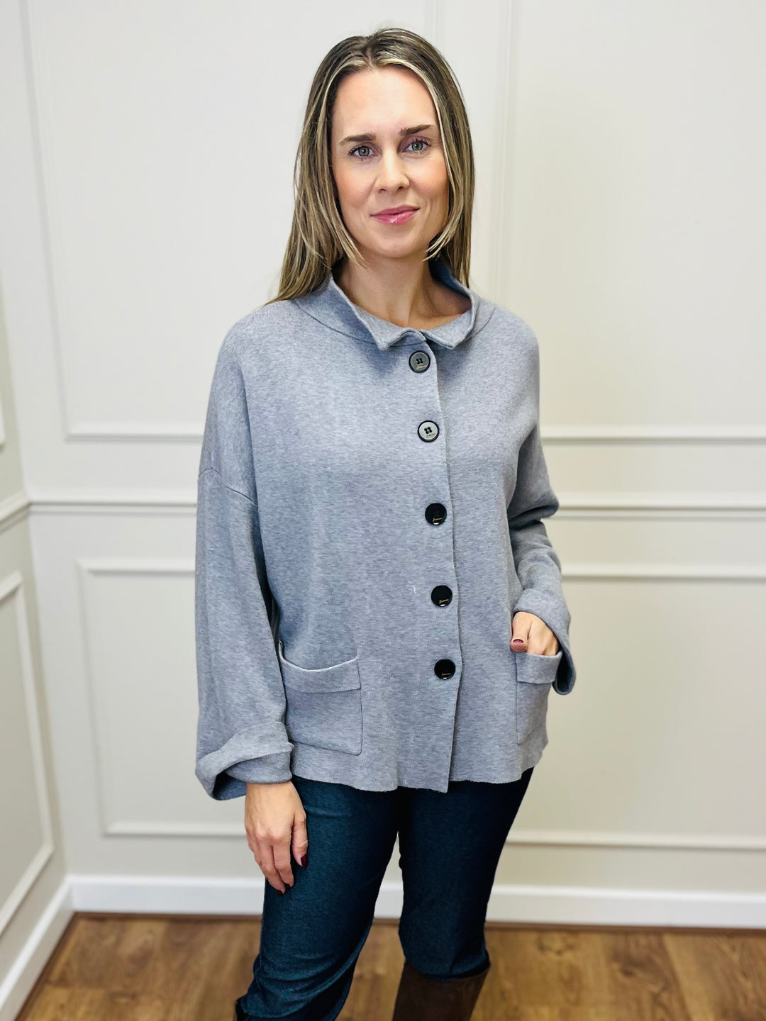 "BETTY" Soft Knit Jacket-Grey