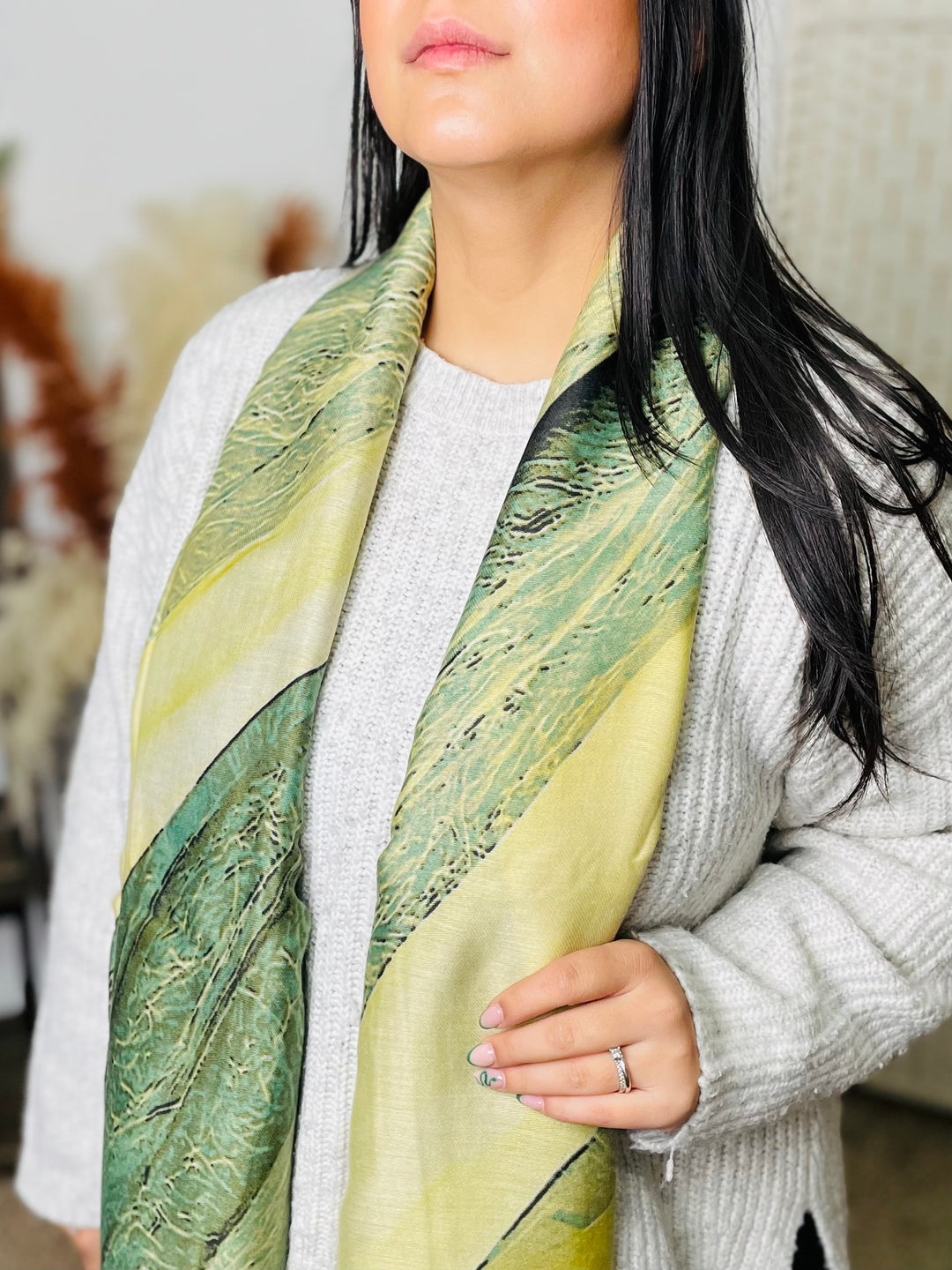 No.66 Artistic Print Scarf-Green