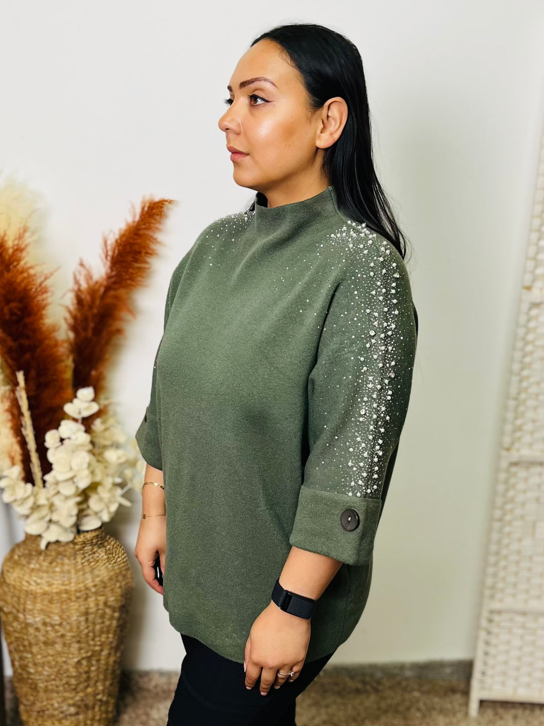 "WHITNEY" Pearl Jumper-Green