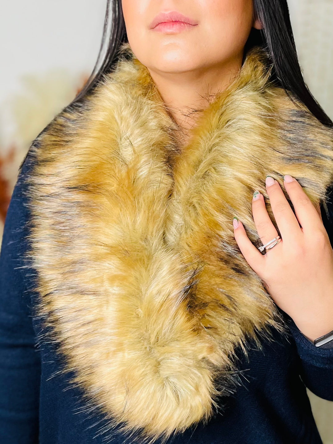 No.65 Faux Fur Collar Scarf-Tan