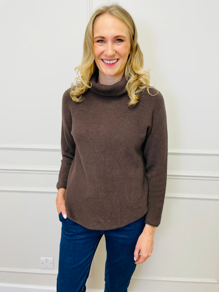 "MANDY" Roll Neck Jumper-Brown