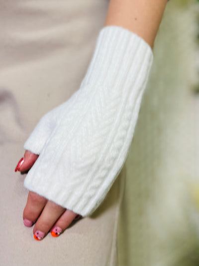 Knitted Fingerless Gloves-White