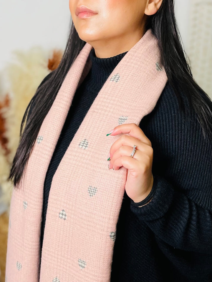 No.69 Heart Print Reversible Scarf-Silver & Pink