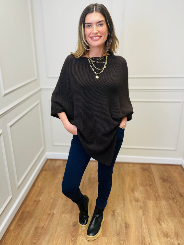 "ELLA" LUXURY Poncho-Brown