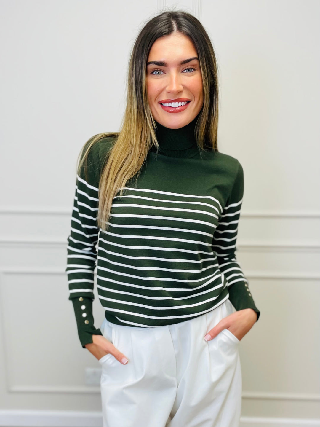 "GRACE" Stripe Print Jumper-Green & White