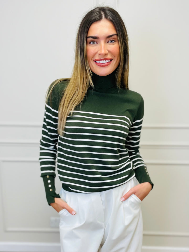 "GRACE" Stripe Print Jumper-Green & White