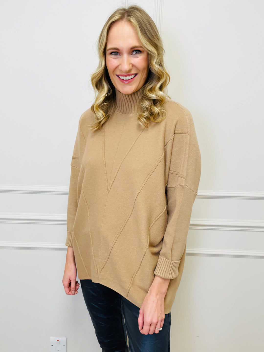 "BLAKE" Polo Neck Jumper-Tan