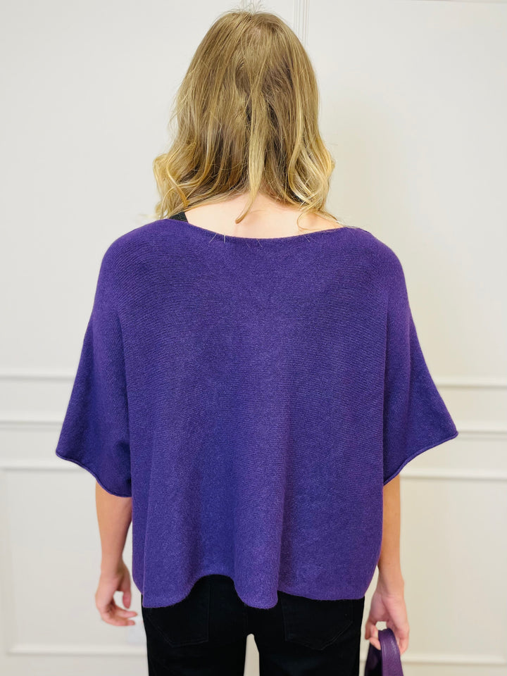 "ALICE” Short Sleeve Fine Knit-Purple