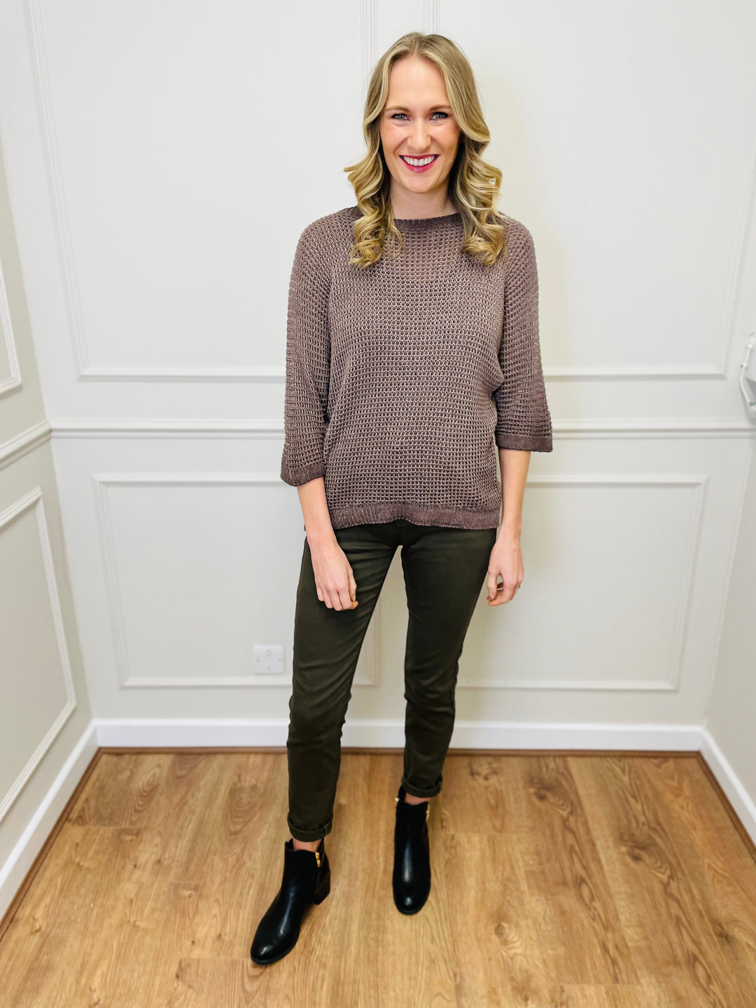 "JENNA" Sparkle Fine Knit Jumper-Mocha