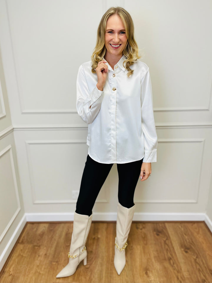 "PALOMA” Satin Shirt-White