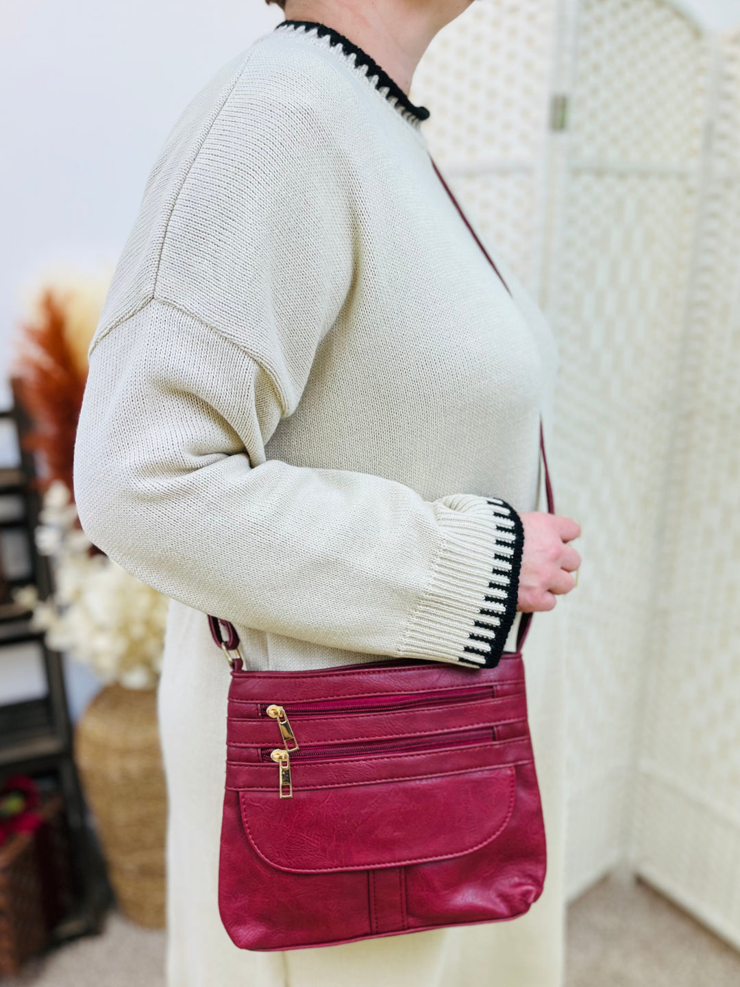 Crossbody Handbag-Burgundy