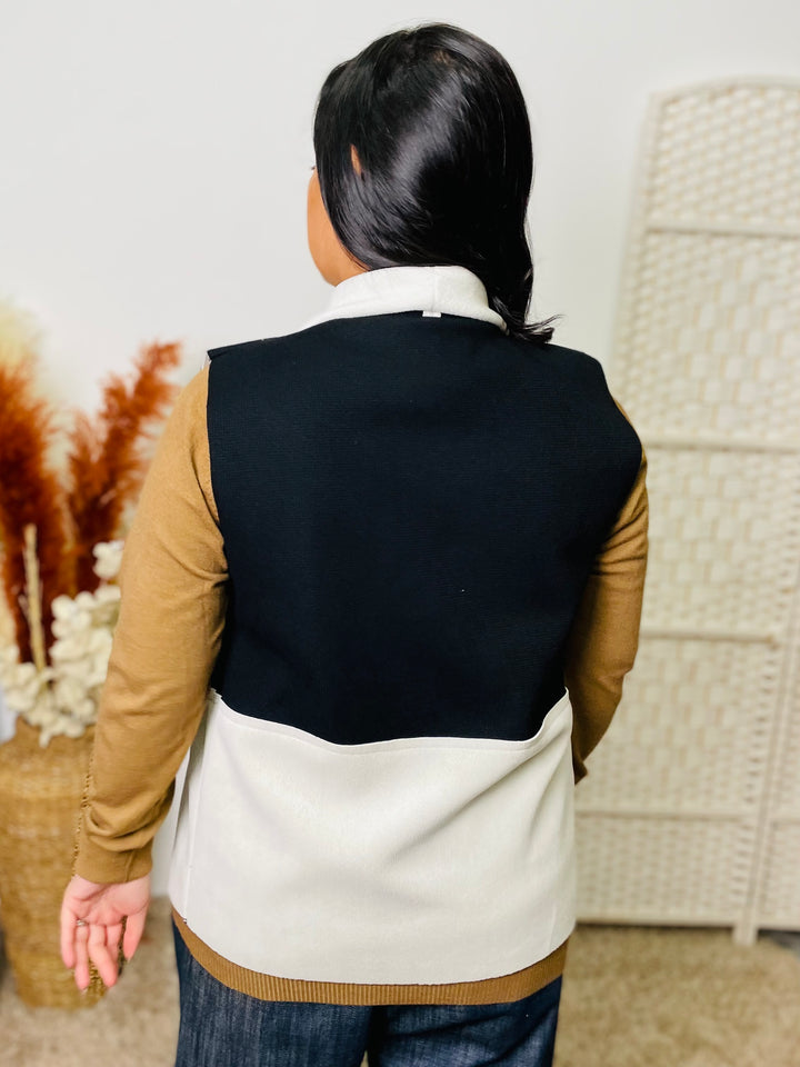 "TESSA" Two Tone Waistcoat-Black & Cream