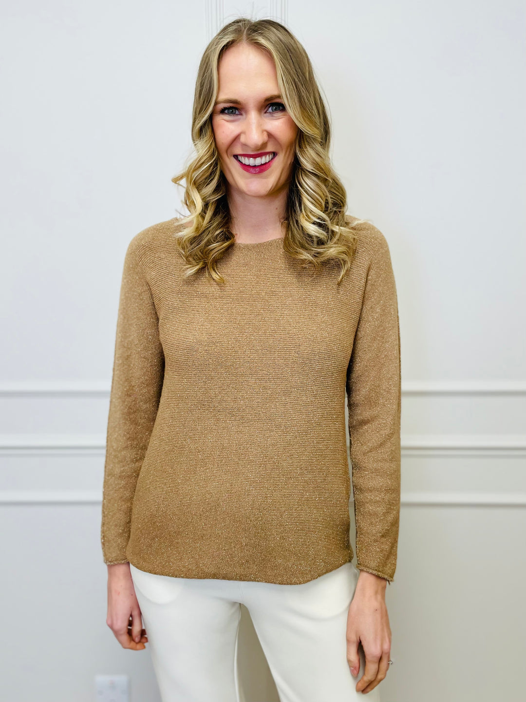 "MAGNOLIA" Sparkle Fine Knit Jumper-Camel