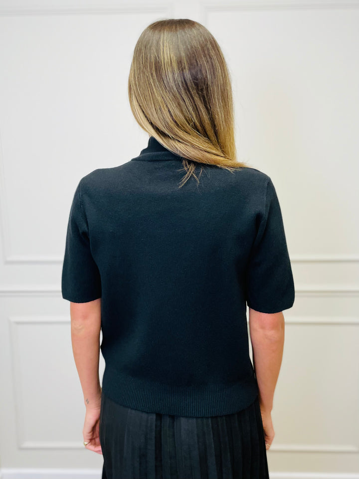 "PEARL” Short Sleeve Fine Knit-Black