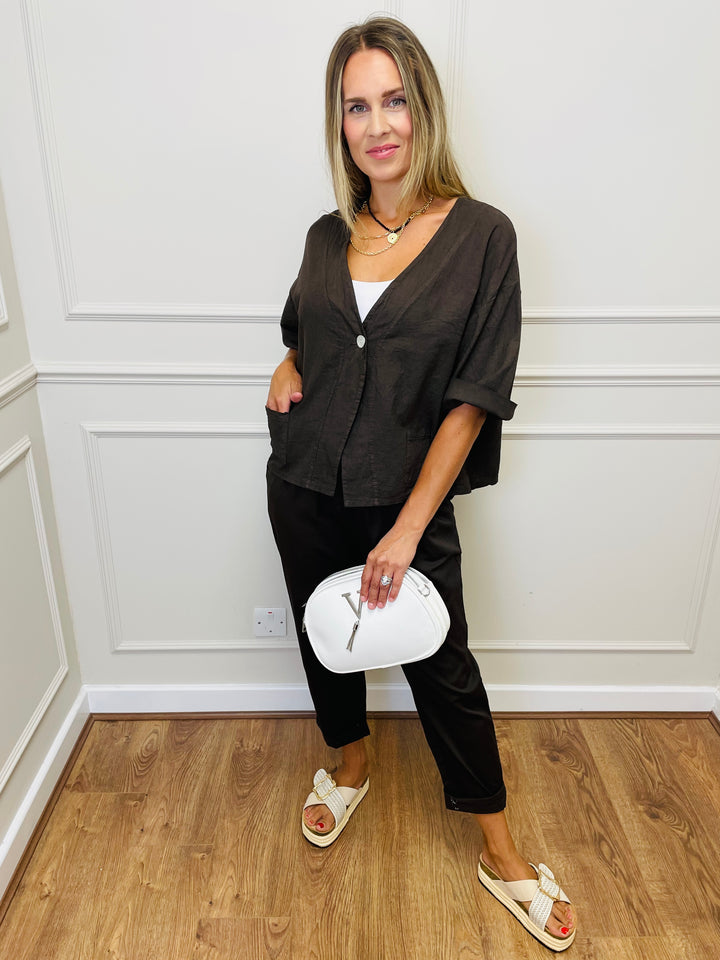 "MAYA" Short Cotton Jacket-Brown