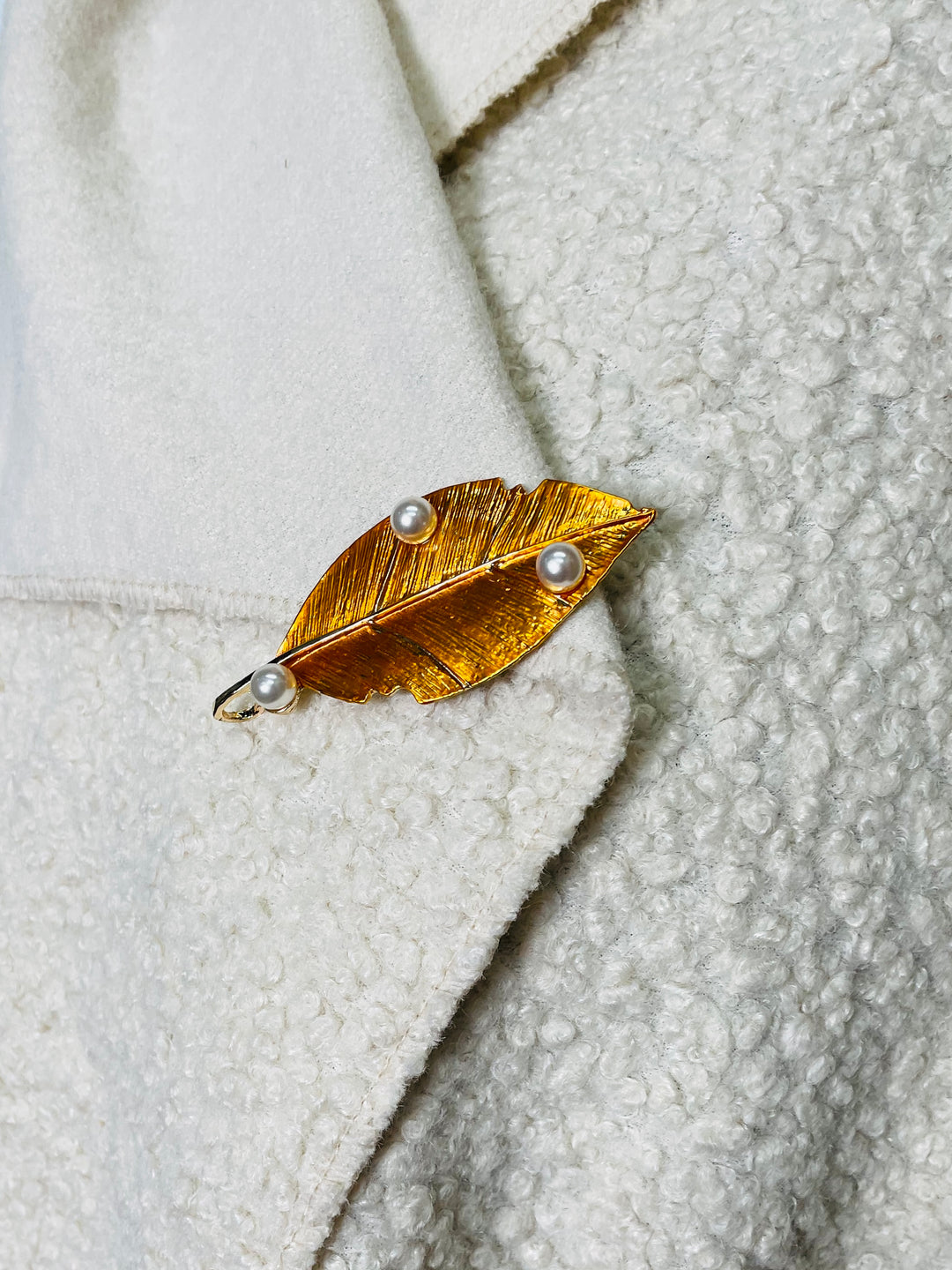 Gold & Pearl Leaf Brooch