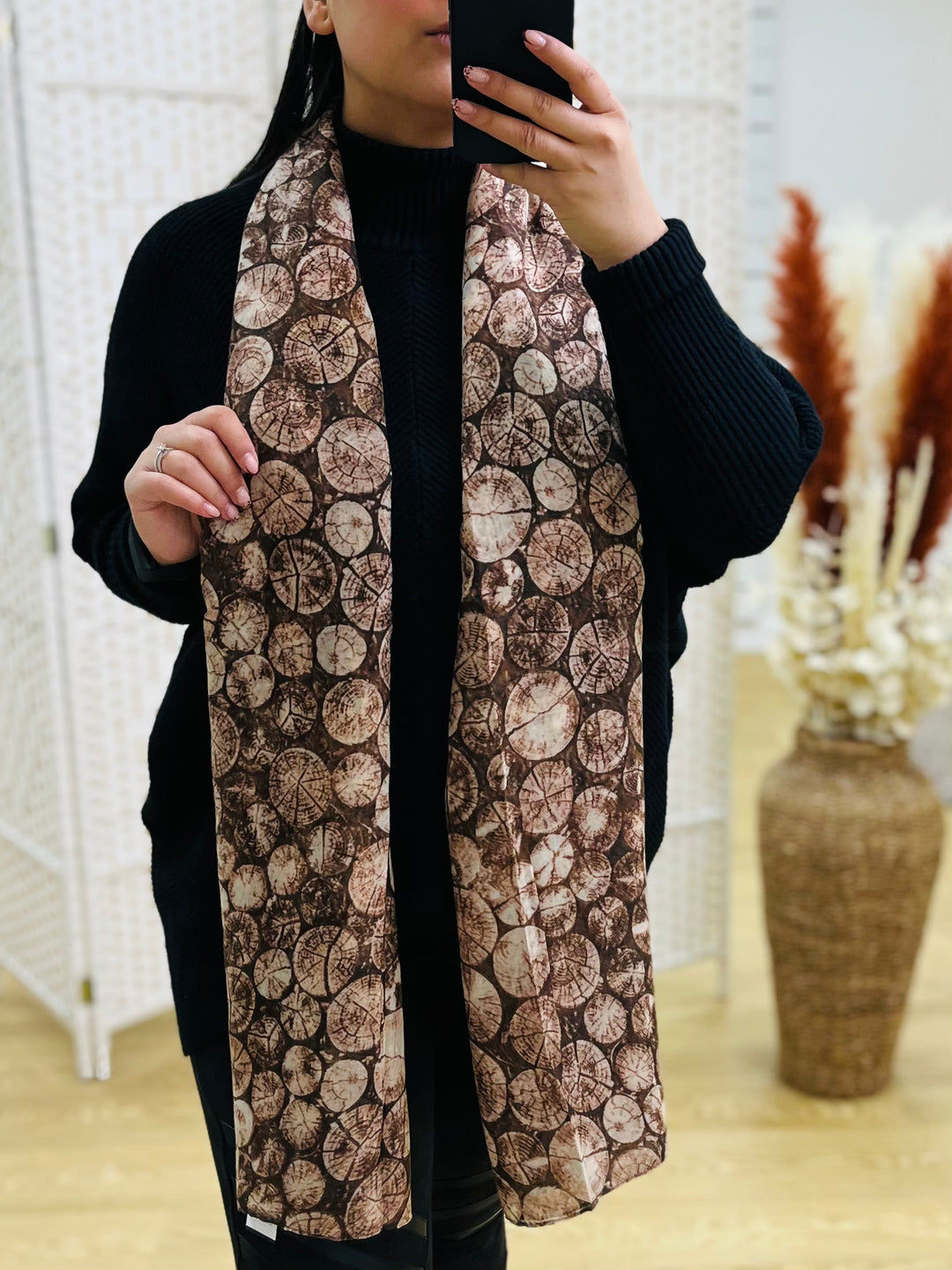 No.22 Wood Print Scarf-Brown