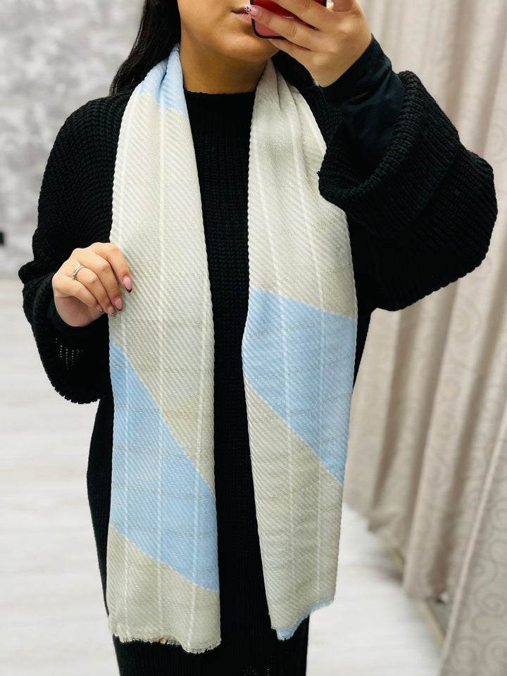 No.93 Stripe Print Scarf-Blue & Silver