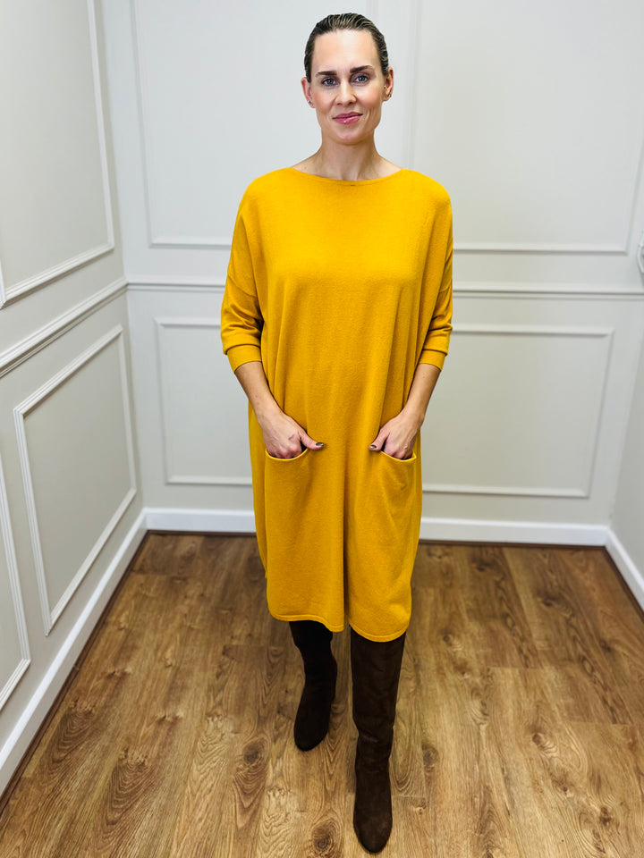 "RUBY" Fine Knit Dress-Mustard