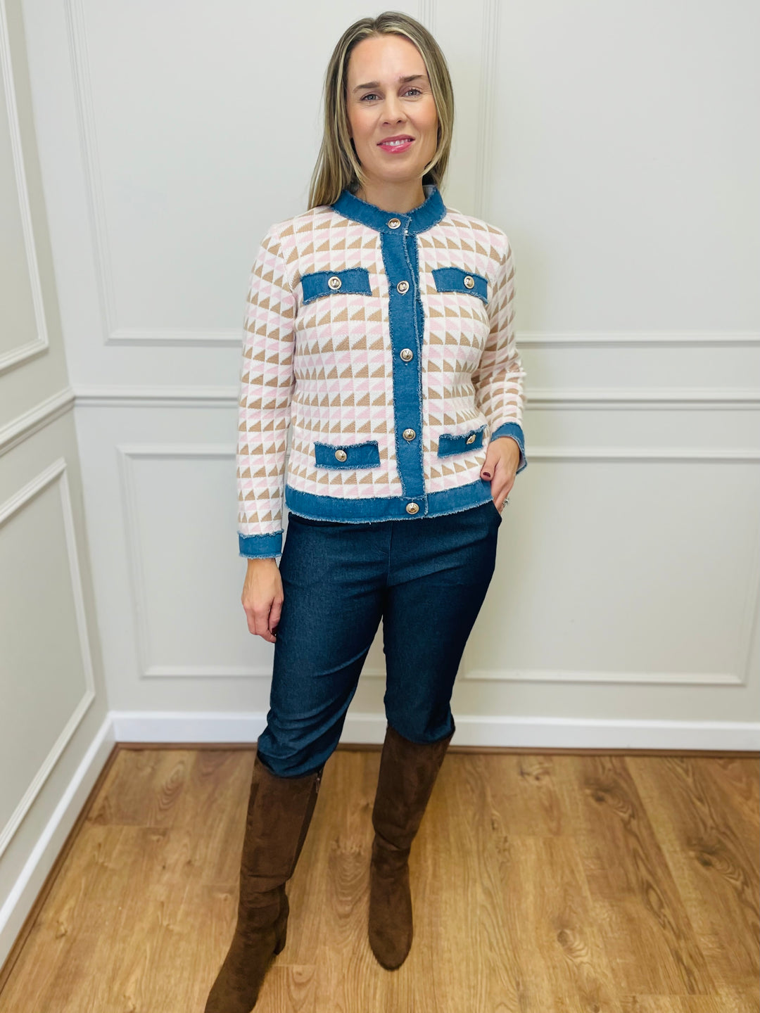 "COCO" Contrast Trim Jacket-Multicolour & Dark Denim