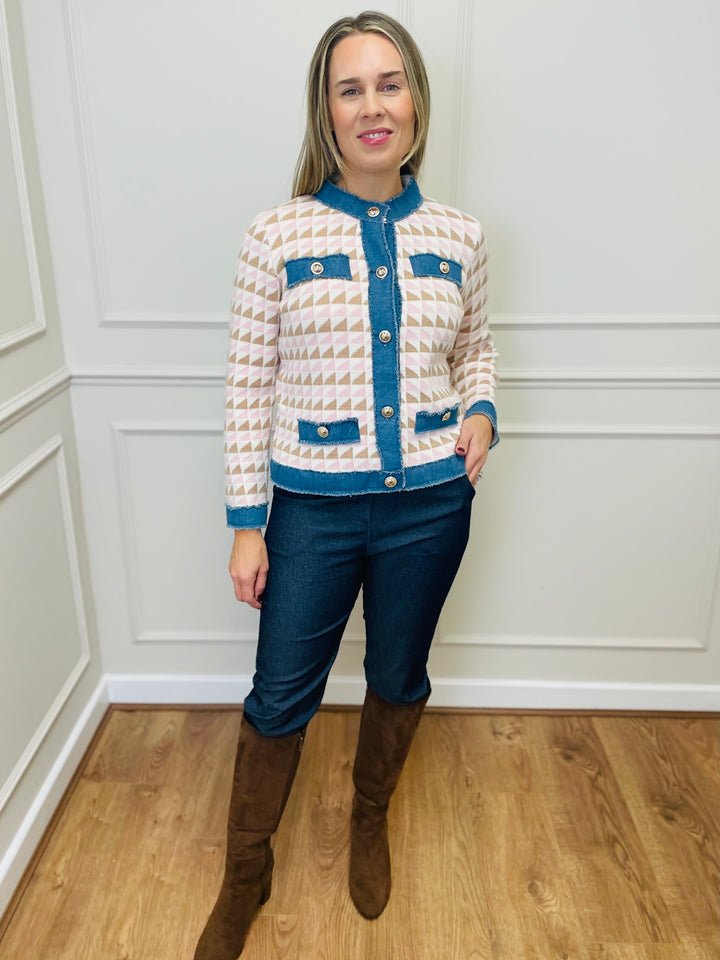 "COCO" Contrast Trim Jacket-Multicolour & Dark Denim