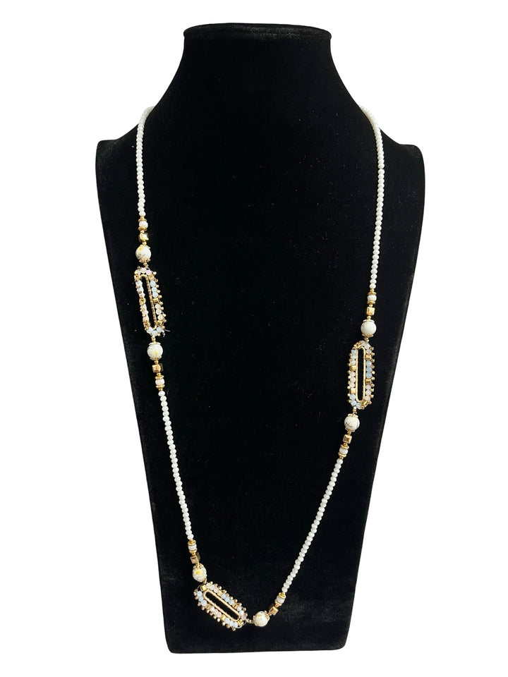 White & Gold Long Statement Necklace