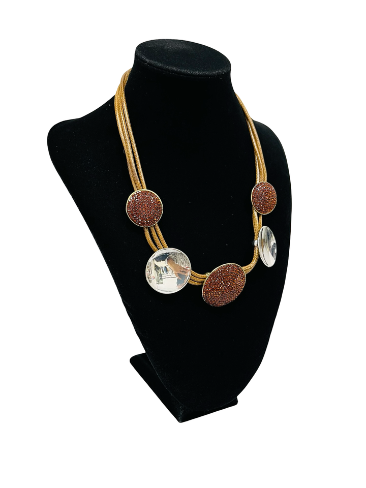 Tan & Silver Short Statement Necklace