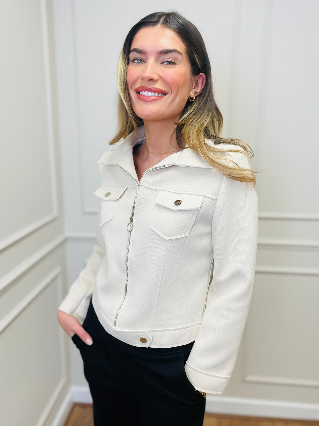 "ESTELLA" Biker Jacket-Cream