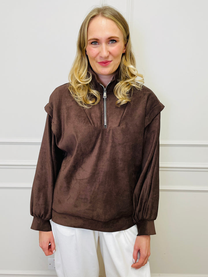 "BEATRICE" Half Zip Top-Chocolate