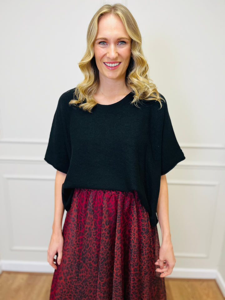 "ALICE” Short Sleeve Fine Knit-Black