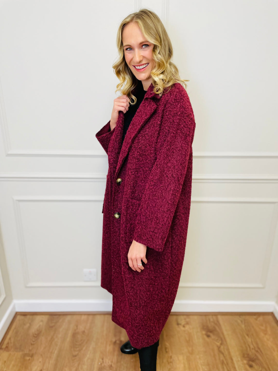 "JOSEPHINE" Longline Coat-Burgundy