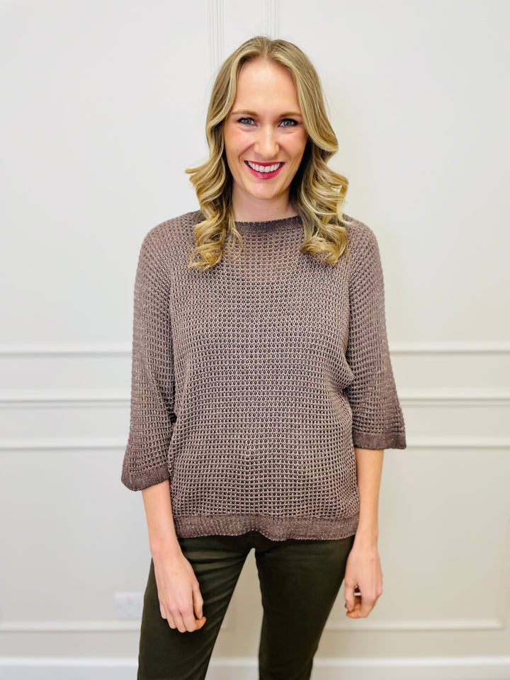 "JENNA" Sparkle Fine Knit Jumper-Mocha