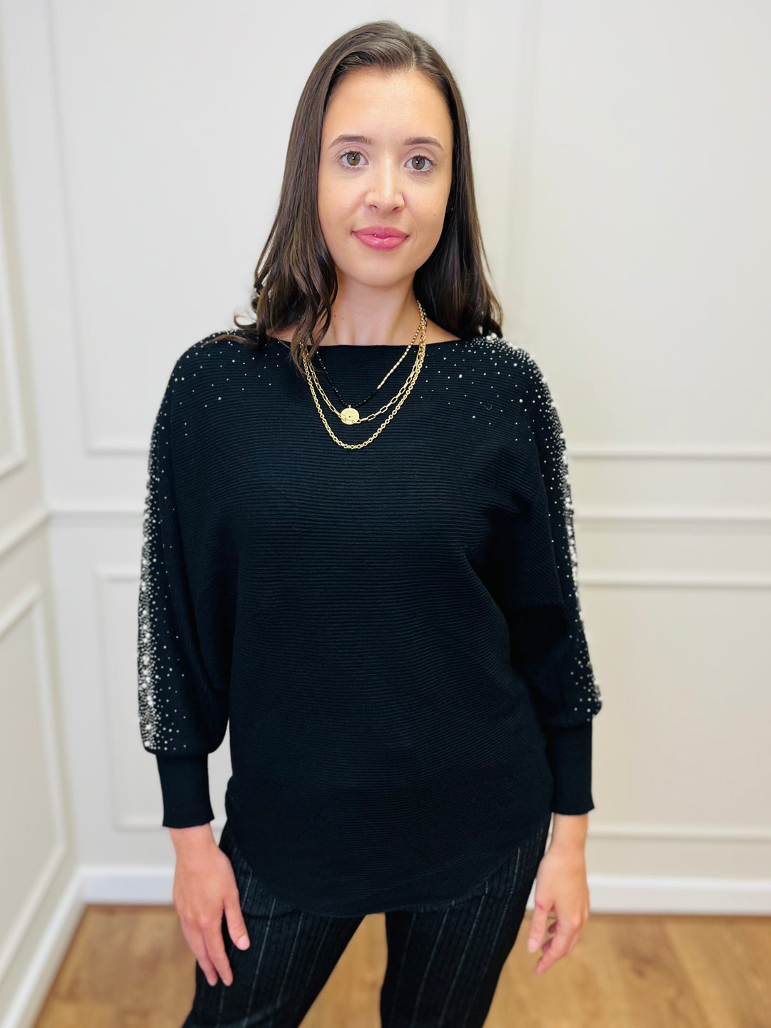 "MAYA" Pearl Jumper-Black