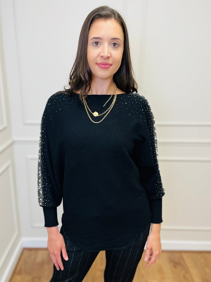 "MAYA" Pearl Jumper-Black