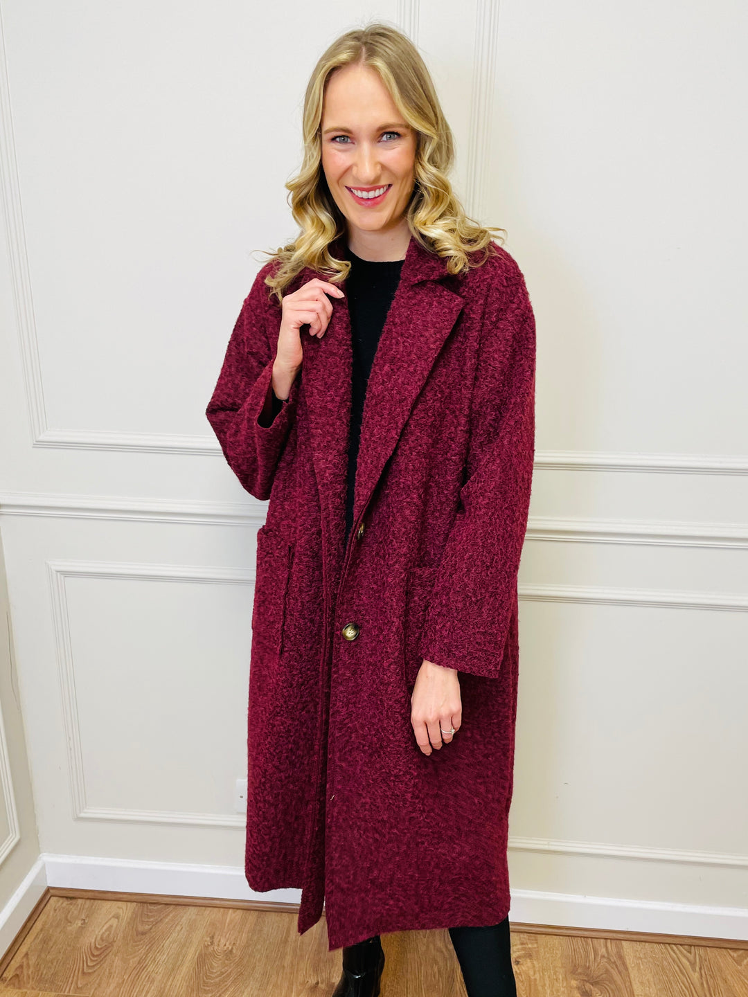 "JOSEPHINE" Longline Coat-Burgundy