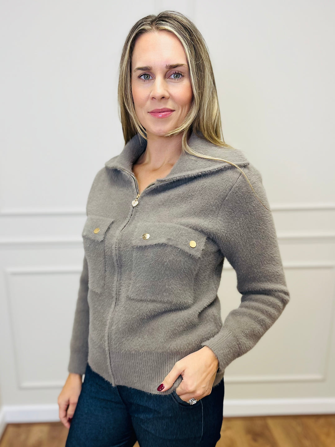 "ERICA" Zip Bomber Jacket-Mocha