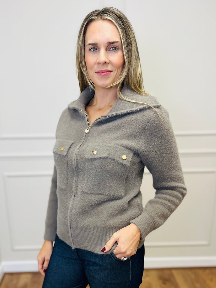 "ERICA" Zip Bomber Jacket-Mocha