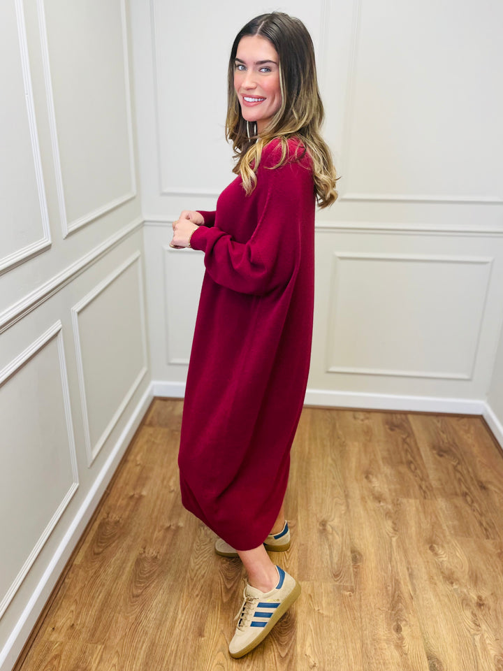 "SANDY" Luxury Jumper Dress-Burgundy